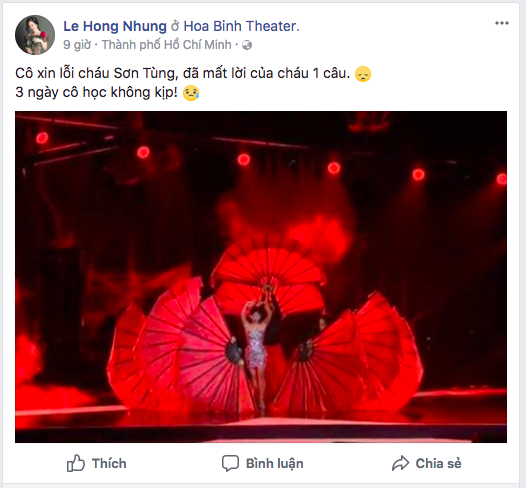 Diva Hồng Nhung xin lỗi Sơn Tùng dù chỉ mắc lỗi nhỏ khi cover Lạc trôi